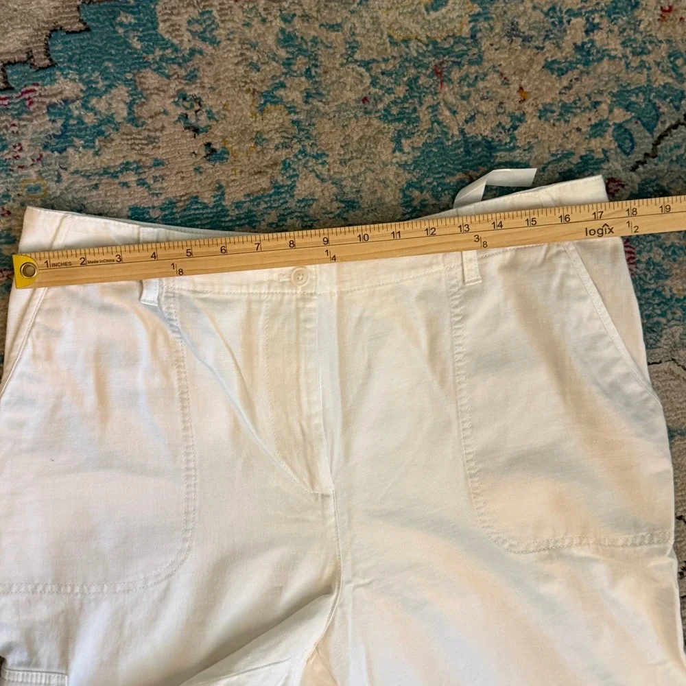 Talbots Supersoft Cargo Pants Womens 14 White Excellent Wide Leg Cropped Utility